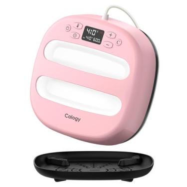 Imagem de Máquina de prensa térmica Calogy para camisetas 26x26 cm rosa branca