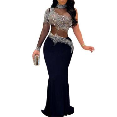 Imagem de Vestido feminino sexy de strass Nagfar Bodycon de malha transparente p