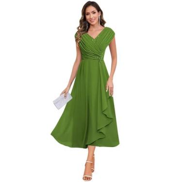 Imagem de Vestido Mãe da Noiva CDSSL Plus Size em Chiffon verde oliva