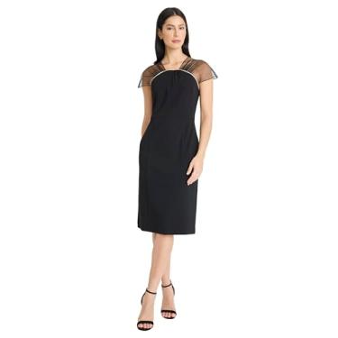 Imagem de Maggy London Vestido feminino elegante ilusão manga cavada bainha sofisticada coquetel festa vestidos, Preto/preto, 44