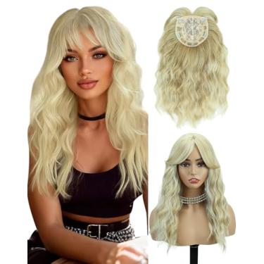 Imagem de QUEENTAS Topper de cabelo cacheado de 45,7 cm para mulheres com cabelo fino 15 cm x 15 cm cobertura grande 360° 3D sintético loiro longo ondulado com 5 clipes em perucas (loira)