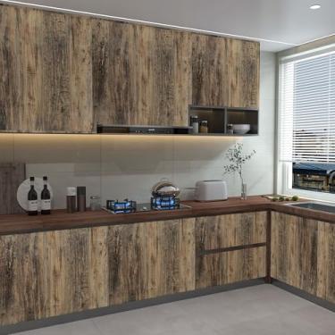 Imagem de 3yecao Papel de parede de madeira cinza marrom grosso de 78 cm × 31 cm de espessura, descasque e cole à prova d'água, cinza, azul, envelhecido, vintage, papel de contato de grão de madeira, adesivo de