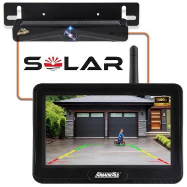 Imagem de Armor All Câmera reserva alimentada por energia solar USB com tela LCD de 4,3 polegadas, design de fácil instalação sem fio, fixa-se à moldura da placa, tela alimentada por CC com suporte de sucção e