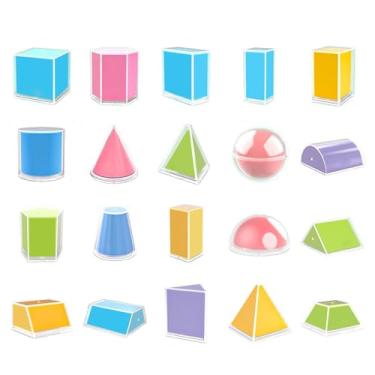 Imagem de Dynwave 20 peças de sólidos geométricos 3D dobráveis, formas geométricas, ferramentas de ensino de matemática, formas multicoloridas claramente visíveis para