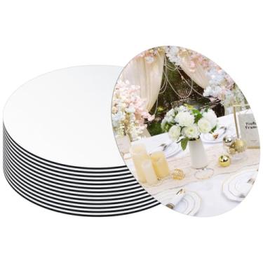 Imagem de Cunnikku Pacote com 13 espelhos redondos para centros de mesa, espelhos redondos de acrílico, bandejas, pratos para centros de mesa, casamento, chá de bebê, festa, Natal, noivado, decoração (30 cm)