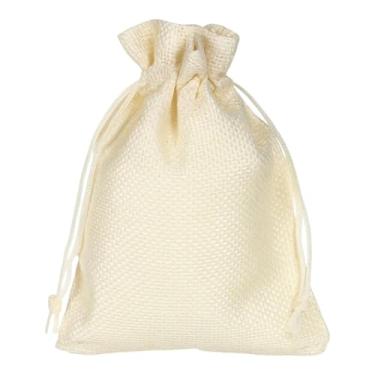 Imagem de Saco de Juta Engomada com Cordão – Embalagem Natural Luxo para Mimos, Lembrancinhas, Artesanatos, Sabonetes, Velas e Presentes (Creme, 10x14cm - 30 Unidades)