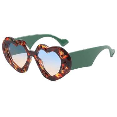 Imagem de JRLLFD Óculos de sol punk em formato de coração femininos de luxo para mulheres estilo urbano (verde leopardo)