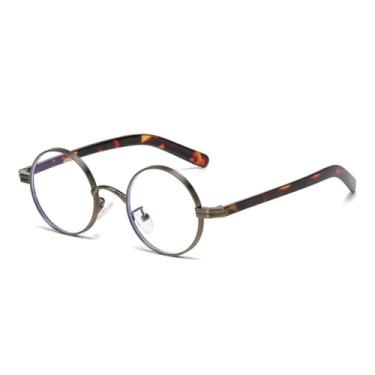 Imagem de HPIRME Óculos de sol retrô redondos pequenos de metal punk femininos, lentes transparentes, armação masculina, óculos de sol UV400 (bronze leopardo transparente)