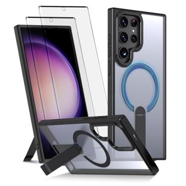 Imagem de Capa para Samsung Galaxy S23 Ultra e S22 Ultra Capinha - Compatível com MagSafe, com protetor de ecrã temperado de 2 peças, estojo ultrafino resistente a choques e quedas com suporte ajustável