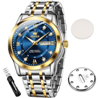 Imagem de OLEVS Novos relógios masculinos de perfume, diamante, luxuosos, para negócios, relógios de pulso de quartzo, aço inoxidável, à prova d'água, luminoso, data do dia, 5513XX: Pulseira de dois tons e