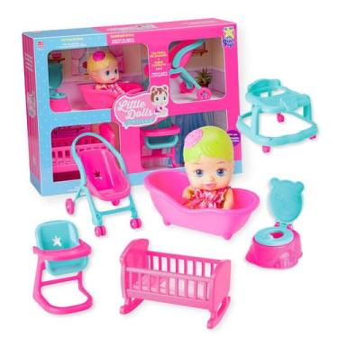 Imagem de Kit Casinha com Boneca Little Dolls e 6 Acessórios Diver Toys