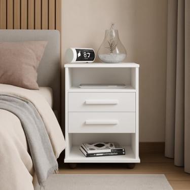 Imagem de Mesa de Cabeceira com 2 Gavetas, Branco, 63 x 39 x 35,5 cm, MDP