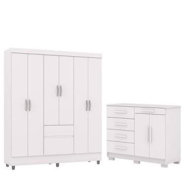 Imagem de Guarda-Roupa 6 Portas Ideval com Cômoda Sapateira Sirios Branco - Vila