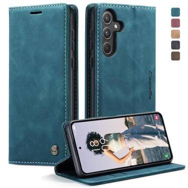 Imagem de Phernykas Capa carteira flip para Samsung Galaxy A55, capa fólio magnética de couro com suporte para cartão, suporte durável - capa protetora de telefone TPU à prova de choque - verde
