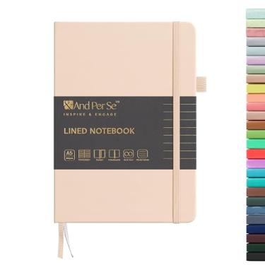 Imagem de &And Per Se Caderno pautado com 160 páginas, caderno de papel grosso pautado universitário A5 14,5 x 20,3 cm, cadernos de capa dura para mulheres, homens, escritório, escola (1 pacote, damasco claro)
