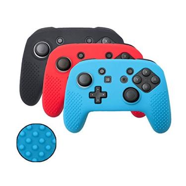 Imagem de UUShop Capa de silicone macio cravejado de partículas mais grossas para controle Switch Pro pendente, antiderrapante, 3 peças (preto, vermelho, azul)