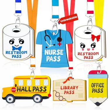 Imagem de Passes de sala de aula para professores, 6 peças de cordões coloridos duráveis para gerenciamento de estudantes, material escolar para banheiro, biblioteca, escritório e enfermeira