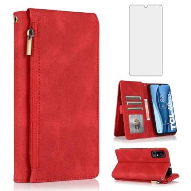 Imagem de Asuwish Compatível com TCL 40 XE 5G/TCL 40X/T601D Capa carteira protetora de tela de vidro temperado e zíper retrô capa flip de couro suporte para cartão acessórios para celular TCL40 X T609M feminino