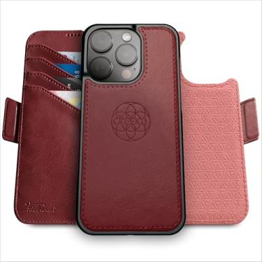 Imagem de Capa Carteira Dreem Fibonacci p/iPhone 15 Pro Max, 2-em-1, case antichoque, couro vegano, capa removível, compatível com acessórios MagSafe. Proteção RFID. Design para homens e mulheres [Bordô]