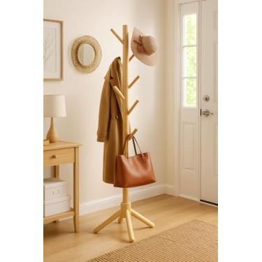 Imagem de Cabideiro Chão Mancebo Ganchos Organizador Arara Porta Chapéu Madeira maciça