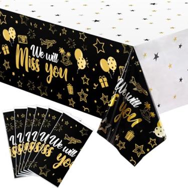 Imagem de Tatuo 6 peças de toalha de mesa We Will Miss You, decoração de festa, decoração de festa de aposentadoria, estrelas, descartável, toalha de mesa de plástico para despedida de aniversário, artigos de