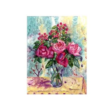Imagem de Flores Pintura em tela Famosa Pintura Reprodução-Quadros para sala de estar-Vaso pequeno rosas-Pôster e impressões 60x80cm Sem Moldura