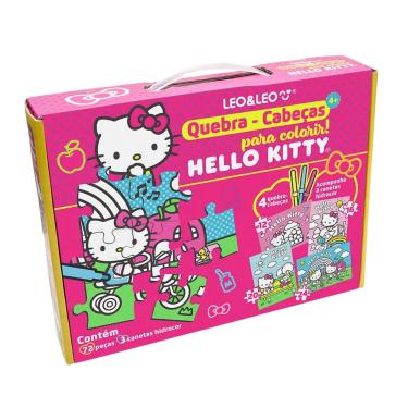 Imagem de Quebra-Cabeça 4 em 1 para colorir Hello Kitty - Kit c/ 72 Peças e 3 Hi