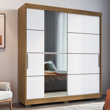 Imagem de Guarda Roupa Casal com Espelho 2 Portas de Correr e Pés Toronto Faimec - Canela/Branco