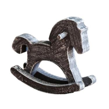 Imagem de Generic Decoração de mesa de cavalo de balanço de madeira, estatueta de cavalo de balanço, ornamento de temporada de férias, Cinza