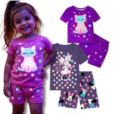 Imagem de Kit 4 Peças Pijama Sortido Infantil Menina Brilha no Escuro Verão tam 
