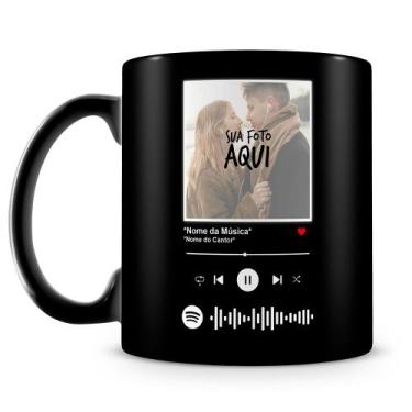 Imagem de Caneca Personalizada com Foto e Música Spotify 100% Preta - Presente Ú