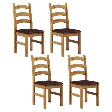 Imagem de Kit 4 Cadeiras em Madeira Maciça com Assento Estofado Napoli Espresso Móveis Nogueira/Angus Ambar