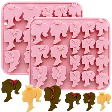 Imagem de Pacote com 2 moldes de chocolate com cabeça de princesa para meninas, 3 adoráveis formas de cabeça de menina molde de cubo de gelo para geleias, sabonetes, velas - moldes DIY de silicone de grau
