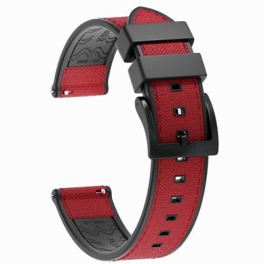 Imagem de JWNSPA FKM/FPM Pulseira de relógio híbrida de borracha e nylon impermeável - 20 mm 22 mm de substituição de liberação rápida - pulseira de fivela prata/preto/ouro rosa/ouro para homens e mulheres (22