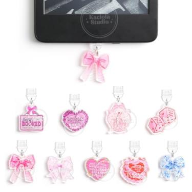 Imagem de Kaciola Pacote com 9 plugues de poeira engraçados tipo C para Kindle/E Reader, acessórios de plugue de poeira para mulheres, plugue de poeira tipo C/micro USB, Micro-USB, Acrílico, Sem Pedra Preciosa