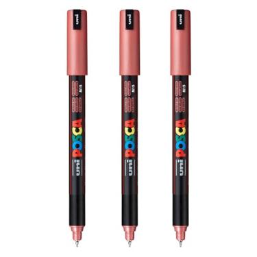 Imagem de posca Marcadores de tinta à base de água PC-1MR, ponta extrafina (0,7 mm), vermelho metálico, 3 unidades