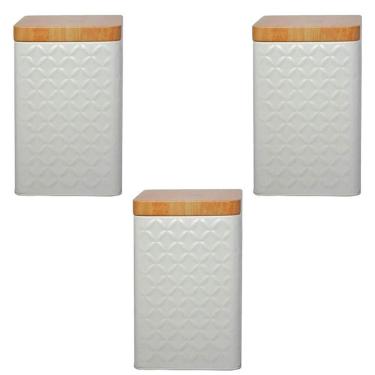 Imagem de Kit 3 Porta Mantimento Tampa Bambu Cozinha Café Açucar Ração