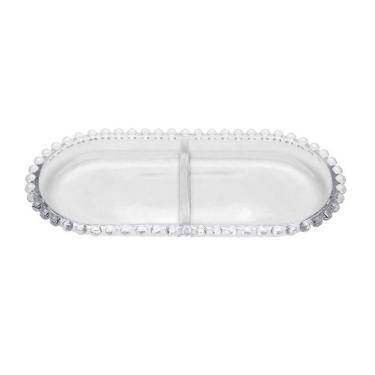 Imagem de Petisqueira Oval Wolff Pearl De Cristal Com Divisória 24Cm