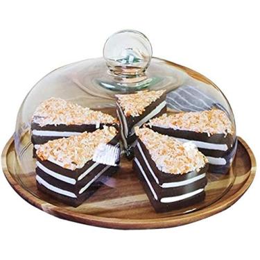 Imagem de Conjunto de suporte de bolo prato de lanche de madeira caixa de bolo doméstico capa de preservação de vidro à prova de poeira bandeja decorativa de servir queijo (tamanho : 151511 cm) (26 * 26 * 17 cm