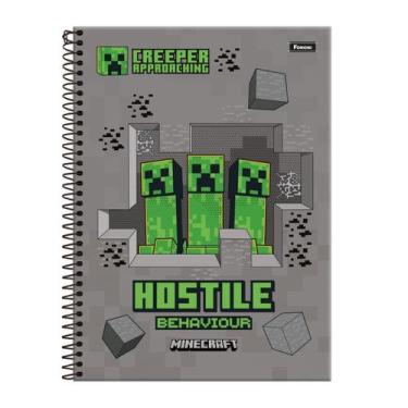Imagem de Caderno Minecraft Universitário Escolar 1 Matéria 80 Folhas, Cinza