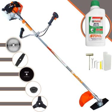 Imagem de Roçadeira Vulcan VR430S 43cc 1,7HP Com Carretel de Nylon + Lâmina Facão + Lâmina 3 Pontas + Lâmina 40 Dentes Vídea + Lâmina 80 Dentes + ÓLEO STIHL 2T