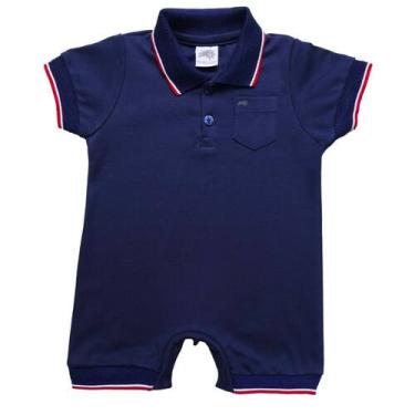 Imagem de Macaquinho Curto Gola Polo Bebê Romper Algodão Suedine Marinho - Preto