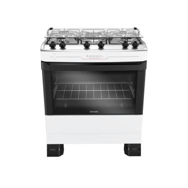 Imagem de Fogão Mueller 5 Bocas Branco Mesa De Inox Tripla Chama Bivolt MFI5BF