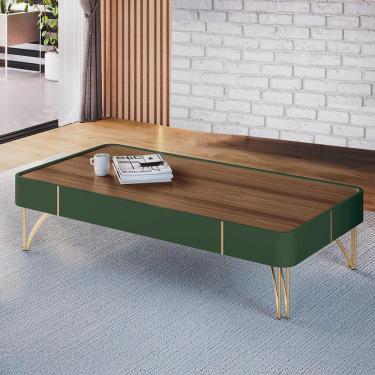 Imagem de Mesa de Centro Decorativa Rennes MDP/MDF Pés de Aço Verde Pistache/Castanho G26 - Gran Belo
