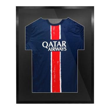 Imagem de Capa de exibição de alumínio extragrande com moldura de jérsei 60 x 90 cm - com cabide e acrílico e dois tapetes pretos para futebol americano, beisebol, basquete, futebol, hóquei, decoração de sala