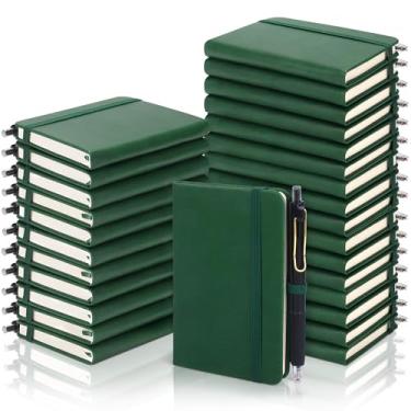 Imagem de Aodaer 50 Sets Pocket Notebook Journal with Pens, 160 Pages, 3.5 x 5.5 Inch Mini Lined Journal Notebook A6 Leather Hardcover College Ruled Notepad with Pen Holder for School Office Gifts, Dark Green