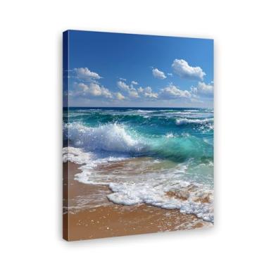 Imagem de Decoração de parede de praia costeira - Impressão de arte em tela grande de ondas do oceano, arte moderna de paisagem marítima para banheiro de escritório em casa, pintura de paisagem natural (tela