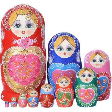 Imagem de Bonecas Nesting Dolls YAKELUS Matryoshka, 10 peças feitas à mão para c