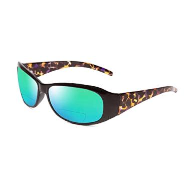 Imagem de Calabria Óculos de sol bifocais polarizados 645SB + 1,25 preto tartaruga/verde espelhado feminino oval leitor bifocal moderno com capa rígida