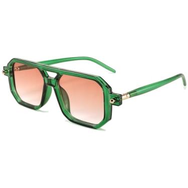 Imagem de Óculos de sol aviador retrô planos para mulheres e homens anos 70 moderno vintage óculos de sol quadrados, Verde degradê laranja